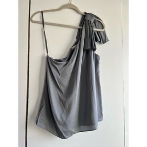 Milly Silver Bow Silk One Shoulder Top size large